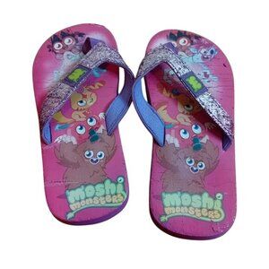 Y2K 2000s Moshi Monsters Girls Flip‎ Flops Glitter Printed Size 1 DAMAGED READ